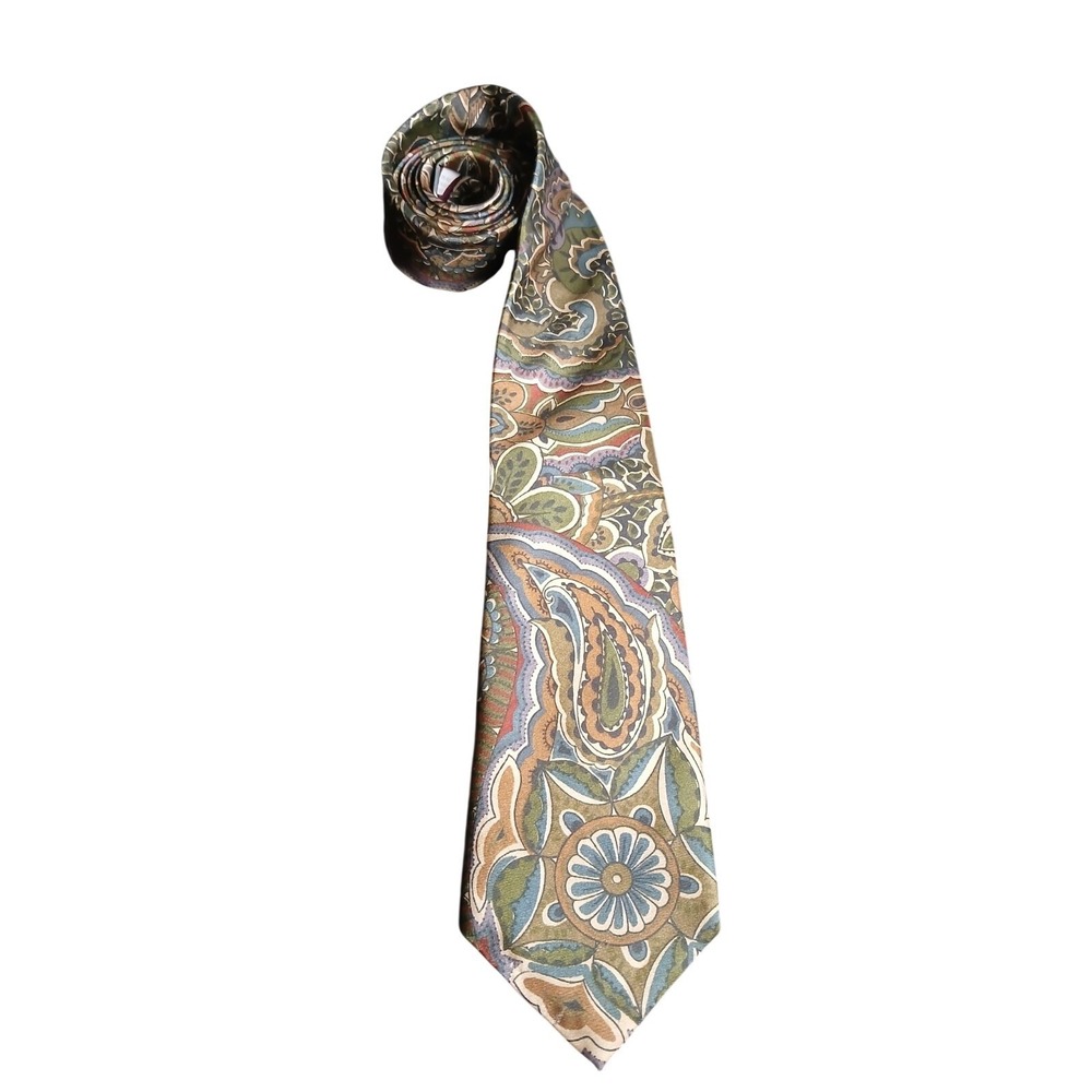 Olive Green‎ Multi Colors Paisley Design Men's Necktie EUC Length 58' W3.5 #489C
